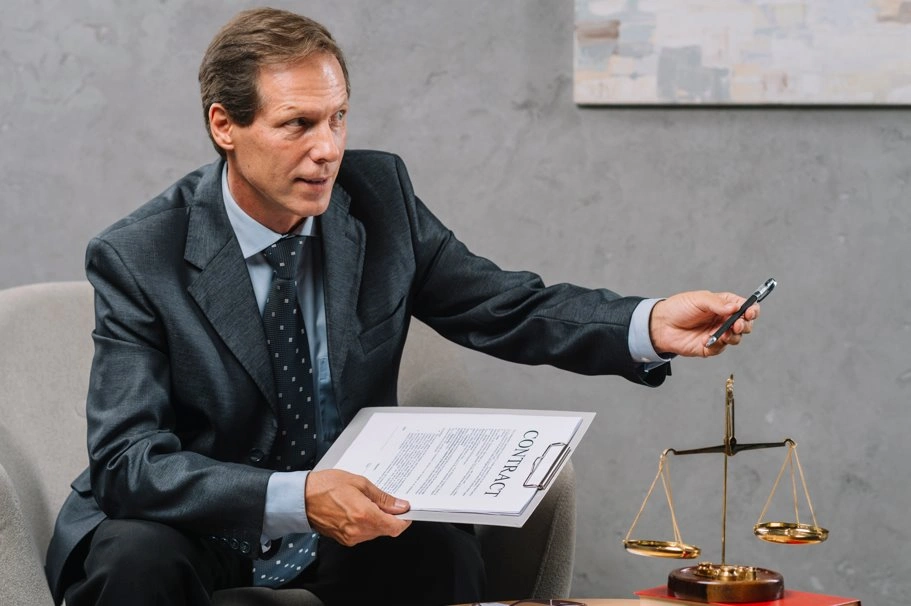 Attorney presenting trademark protection case in courtroom session